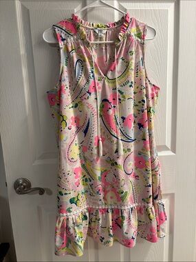 crown & ivy Pink Paisley Tassel-Accent Ruffle-Hem Dress